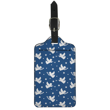 Blue And White Angel Pattern Print Luggage Tag