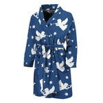 Blue And White Angel Pattern Print Men's Bathrobe