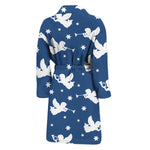 Blue And White Angel Pattern Print Men's Bathrobe