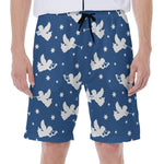 Blue And White Angel Pattern Print Men's Beach Shorts