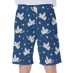 Blue And White Angel Pattern Print Men's Beach Shorts