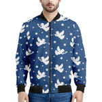 Blue And White Angel Pattern Print Men's Bomber Jacket