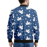 Blue And White Angel Pattern Print Men's Bomber Jacket