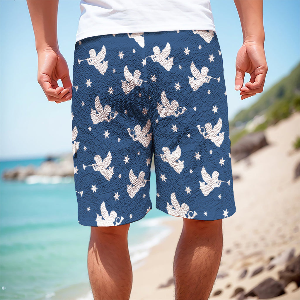 Blue And White Angel Pattern Print Men's Cargo Shorts