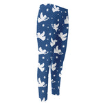 Blue And White Angel Pattern Print Men's Compression Pants