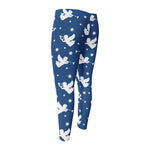 Blue And White Angel Pattern Print Men's Compression Pants