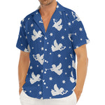 Blue And White Angel Pattern Print Men's Deep V-Neck Shirt