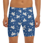 Blue And White Angel Pattern Print Men's Long Boxer Briefs
