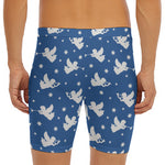 Blue And White Angel Pattern Print Men's Long Boxer Briefs