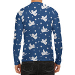Blue And White Angel Pattern Print Men's Long Sleeve Rash Guard