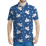 Blue And White Angel Pattern Print Men's Polo Shirt