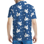 Blue And White Angel Pattern Print Men's Polo Shirt