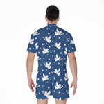 Blue And White Angel Pattern Print Men's Rompers