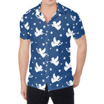 Blue And White Angel Pattern Print Men's Shirt