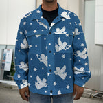 Blue And White Angel Pattern Print Men's Shirt Jacket