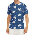 Blue And White Angel Pattern Print Men's Short Sleeve Rash Guard