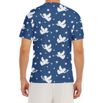 Blue And White Angel Pattern Print Men's Short Sleeve Rash Guard