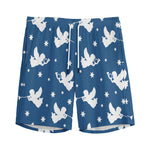 Blue And White Angel Pattern Print Men's Sports Shorts