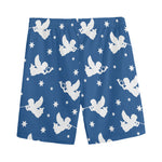 Blue And White Angel Pattern Print Men's Sports Shorts