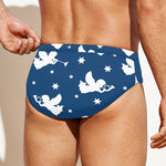 Blue And White Angel Pattern Print Men's Swim Briefs