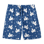Blue And White Angel Pattern Print Men's Swim Trunks