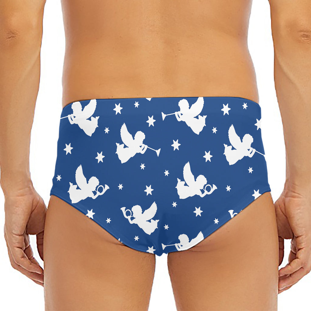 Blue And White Angel Pattern Print Men's Triangle Swim Briefs