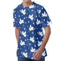 Blue And White Angel Pattern Print Men's Velvet T-Shirt