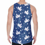 Blue And White Angel Pattern Print Men's Velvet Tank Top