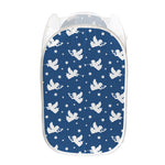 Blue And White Angel Pattern Print Mesh Laundry Hamper