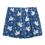 Blue And White Angel Pattern Print Mesh Shorts