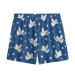 Blue And White Angel Pattern Print Mesh Shorts