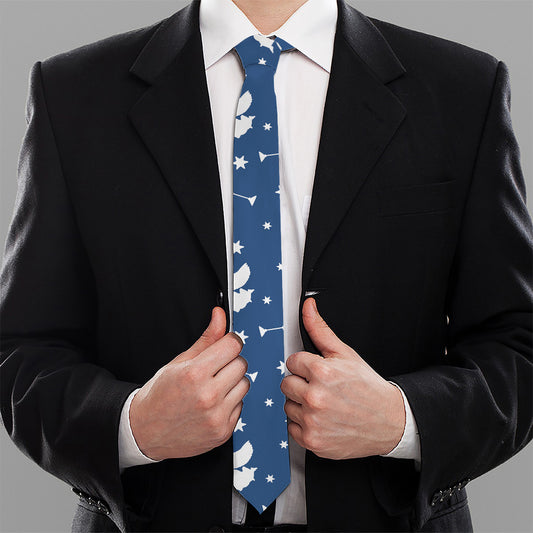 Blue And White Angel Pattern Print Necktie