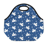 Blue And White Angel Pattern Print Neoprene Lunch Bag
