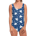 Blue And White Angel Pattern Print One Piece Swimsuit