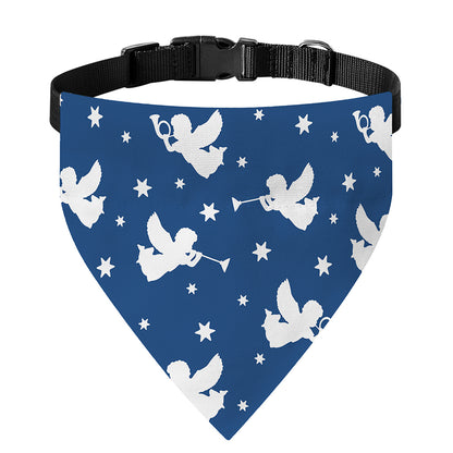 Blue And White Angel Pattern Print Over The Collar Dog Bandana