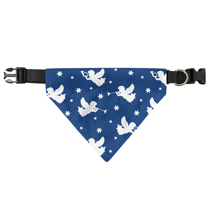 Blue And White Angel Pattern Print Over The Collar Dog Bandana
