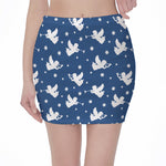 Blue And White Angel Pattern Print Pencil Mini Skirt