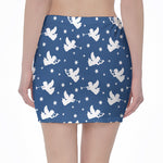 Blue And White Angel Pattern Print Pencil Mini Skirt