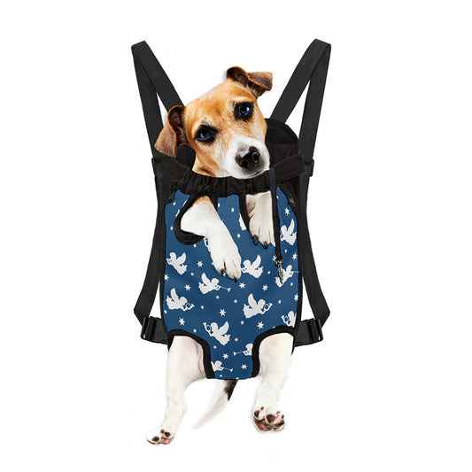 Blue And White Angel Pattern Print Pet Carrier Backpack
