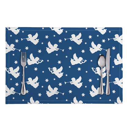 Blue And White Angel Pattern Print Placemat
