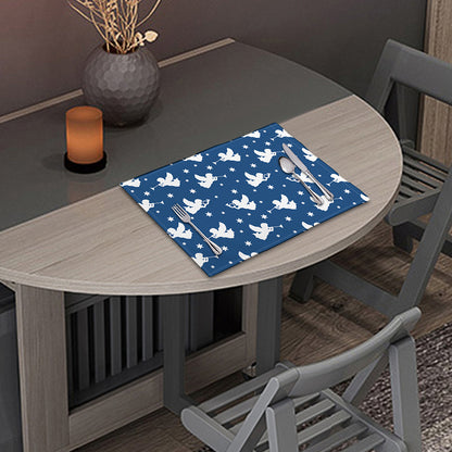 Blue And White Angel Pattern Print Placemat