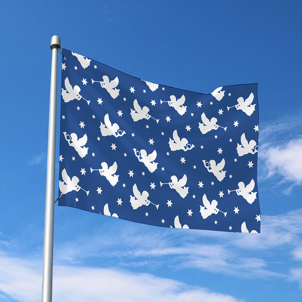Blue And White Angel Pattern Print Polyester Flag