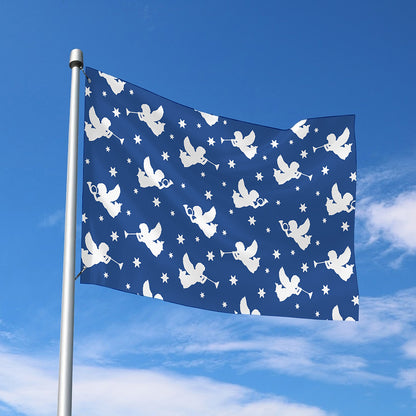 Blue And White Angel Pattern Print Polyester Flag