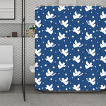 Blue And White Angel Pattern Print Polyester Shower Curtain