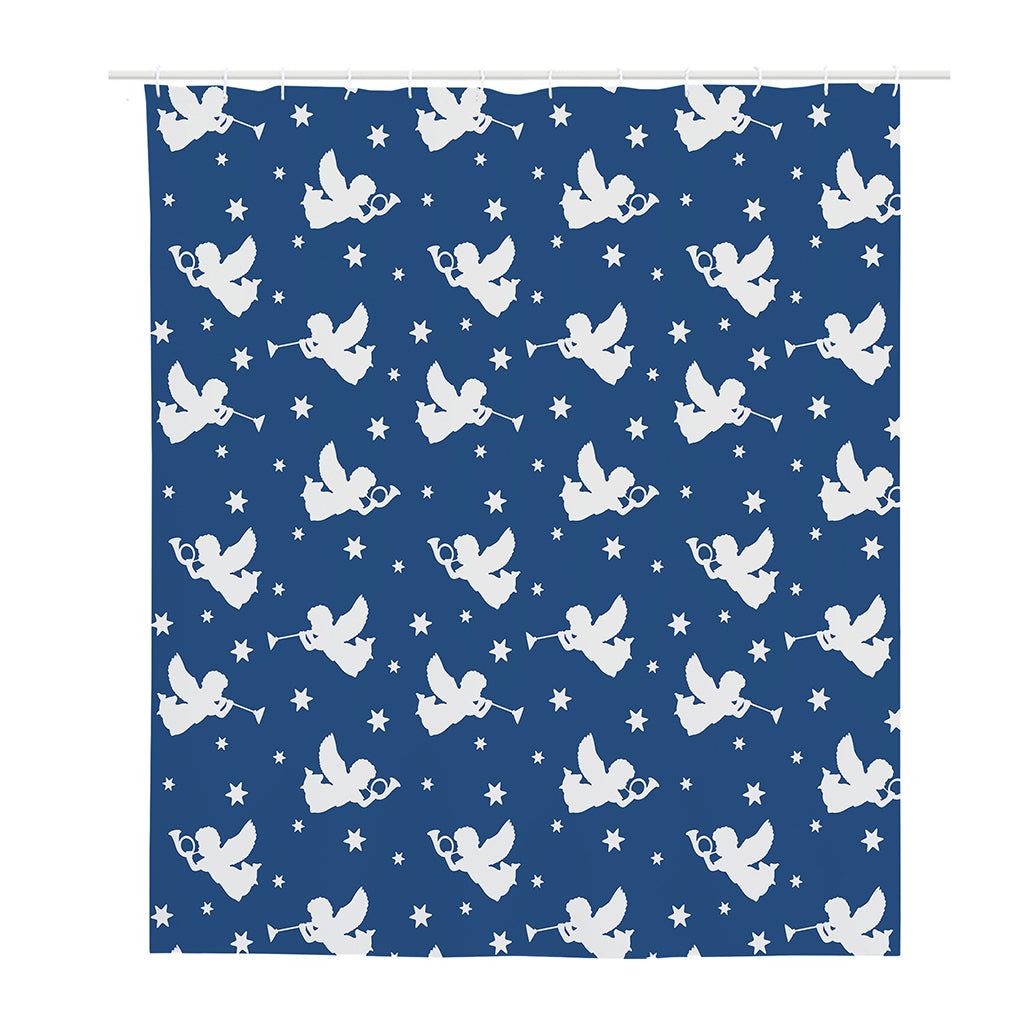 Blue And White Angel Pattern Print Polyester Shower Curtain