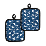 Blue And White Angel Pattern Print Pot Holders