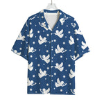 Blue And White Angel Pattern Print Rayon Hawaiian Shirt