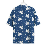 Blue And White Angel Pattern Print Rayon Hawaiian Shirt