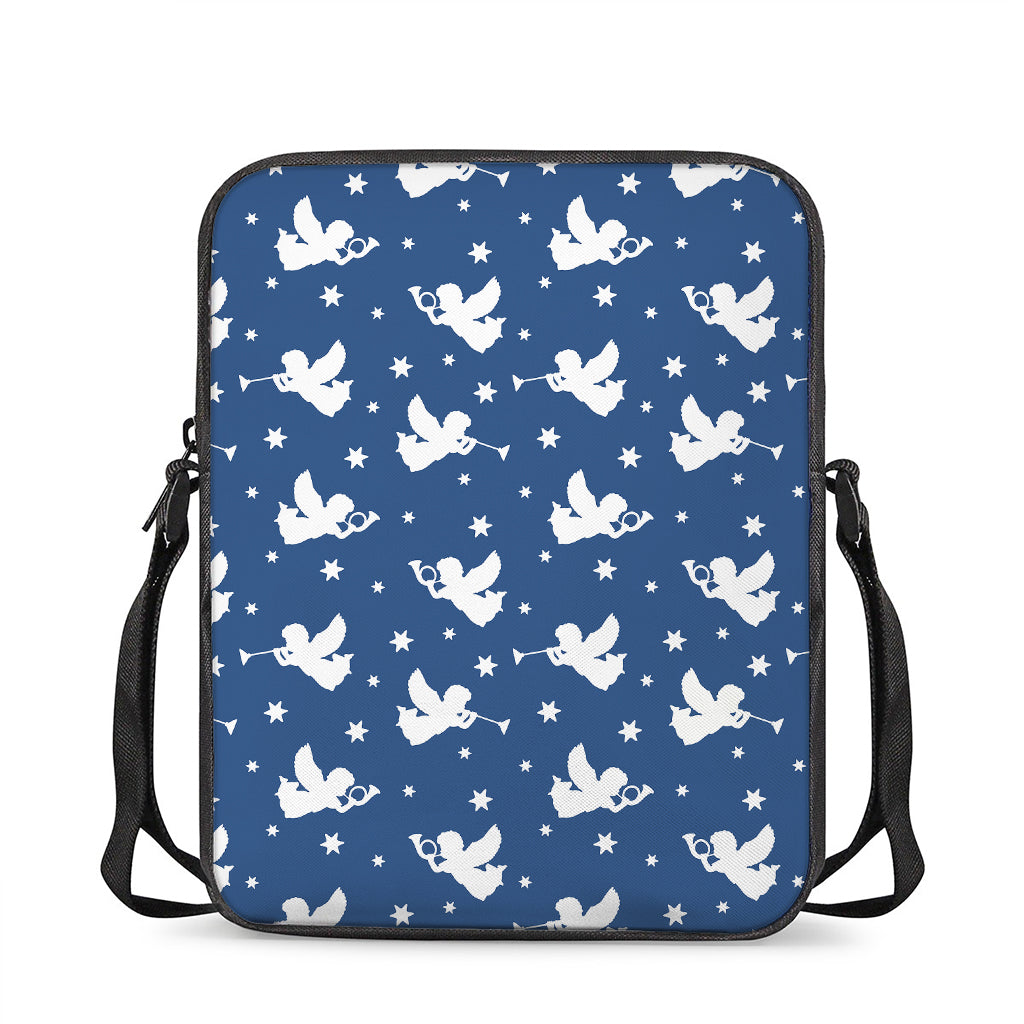 Blue And White Angel Pattern Print Rectangular Crossbody Bag
