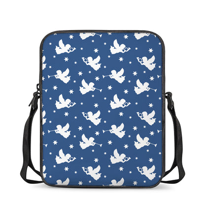 Blue And White Angel Pattern Print Rectangular Crossbody Bag